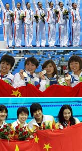 中国女子4X200米自由泳接力队,中国女子4X100米混合泳接力队,中国女子花游队,今日体坛